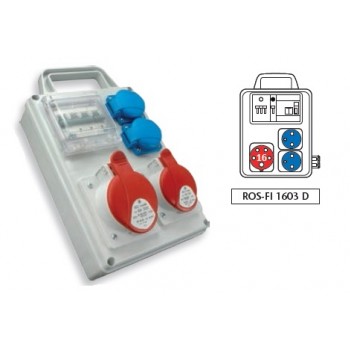 SEZ ROS FI-1603 D … zásuvková skříň s chráničem, 2x16A/230V; 1x16A/400V; IP44, držadlo