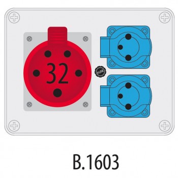 PAW B.1603 … zásuvková skříň bez jištění R-BOX 190, 2x16A/230V; 1x32A/400V, bez držáku